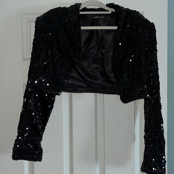 SHEIN black sequin cropped jacket. Size L (us) 8/10 - Picture 1 of 2